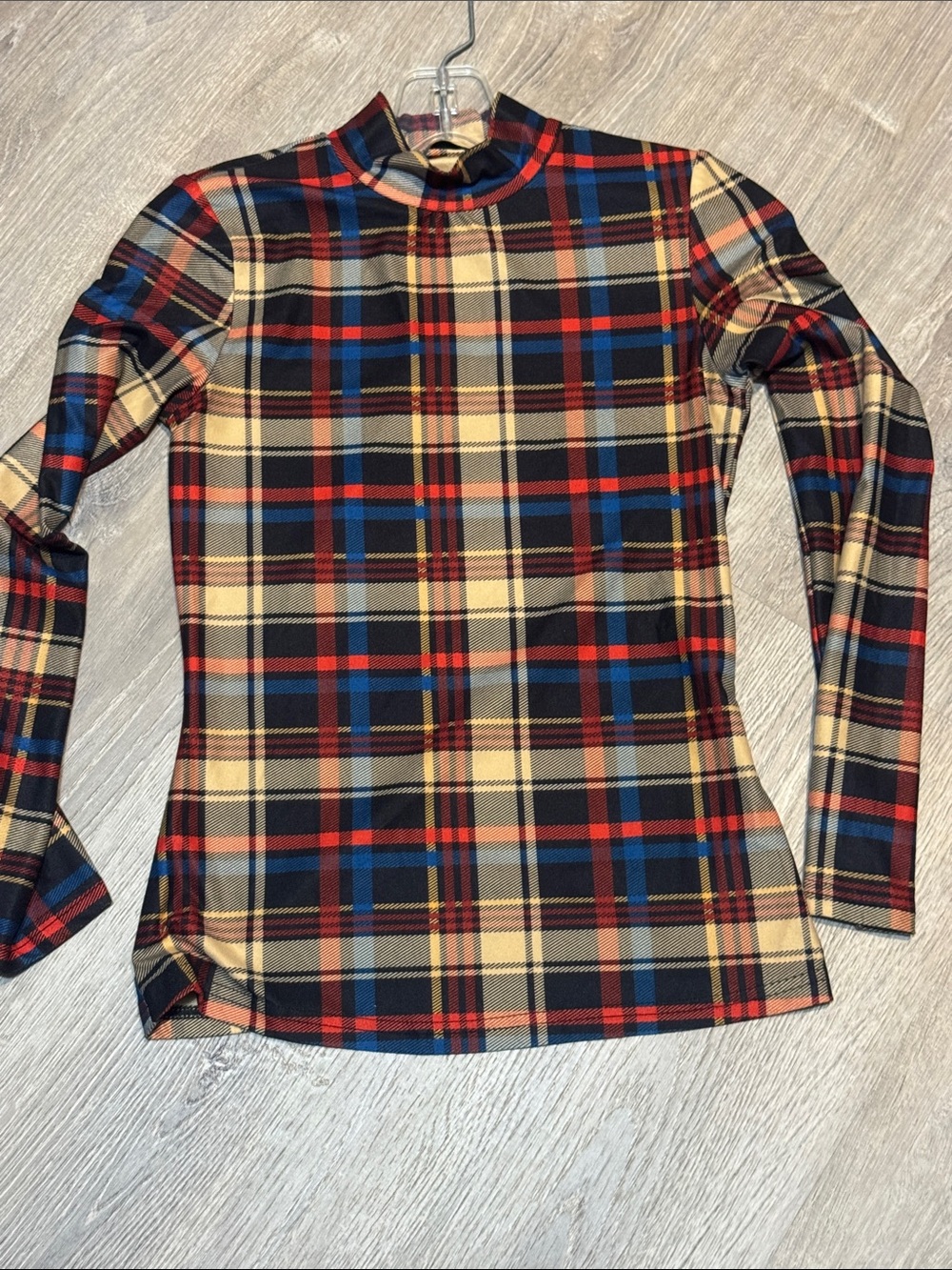 Plaid Mock Neck Long-Sleeve Tee - Multicolor
